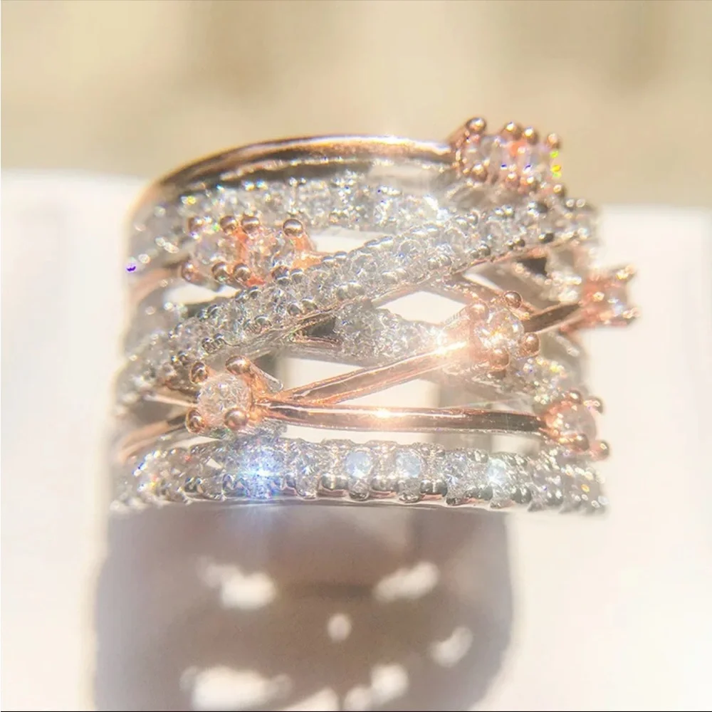 New Unisex 925 Silver Two Tone Diamond Ring - Picture 6 of 6